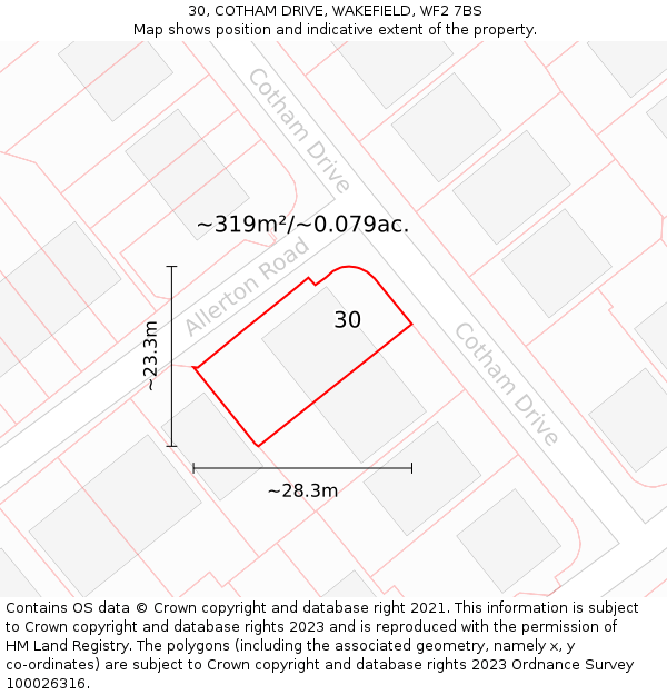 30, COTHAM DRIVE, WAKEFIELD, WF2 7BS: Plot and title map