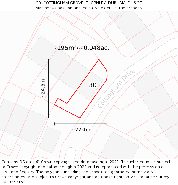 30, COTTINGHAM GROVE, THORNLEY, DURHAM, DH6 3EJ: Plot and title map