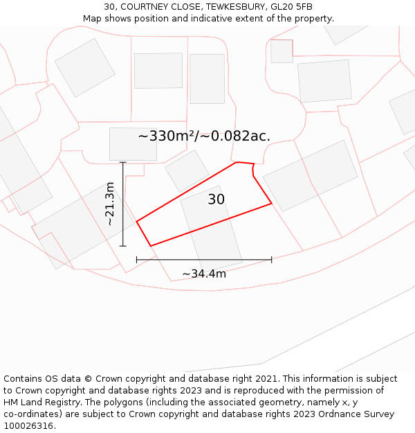 30, COURTNEY CLOSE, TEWKESBURY, GL20 5FB: Plot and title map