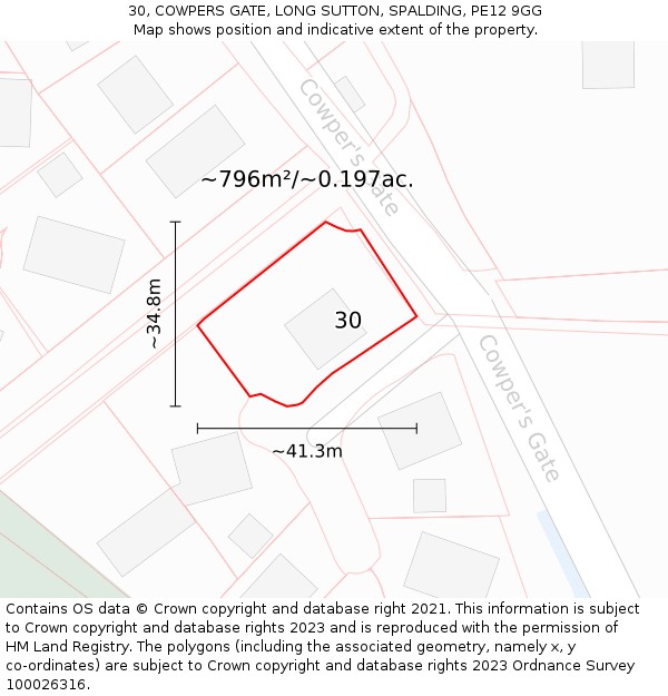 30, COWPERS GATE, LONG SUTTON, SPALDING, PE12 9GG: Plot and title map