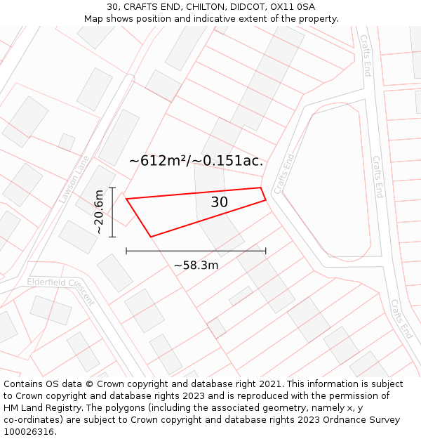 30, CRAFTS END, CHILTON, DIDCOT, OX11 0SA: Plot and title map