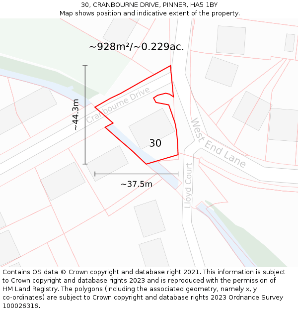 30, CRANBOURNE DRIVE, PINNER, HA5 1BY: Plot and title map