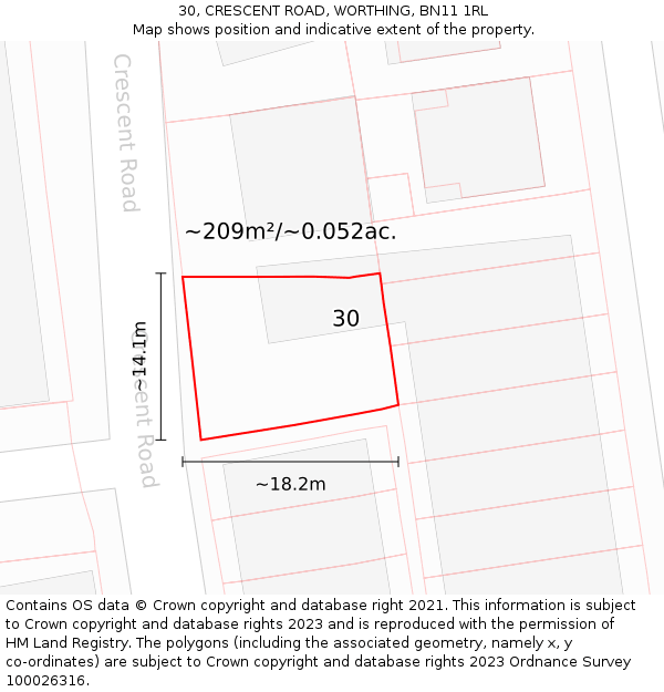 30, CRESCENT ROAD, WORTHING, BN11 1RL: Plot and title map