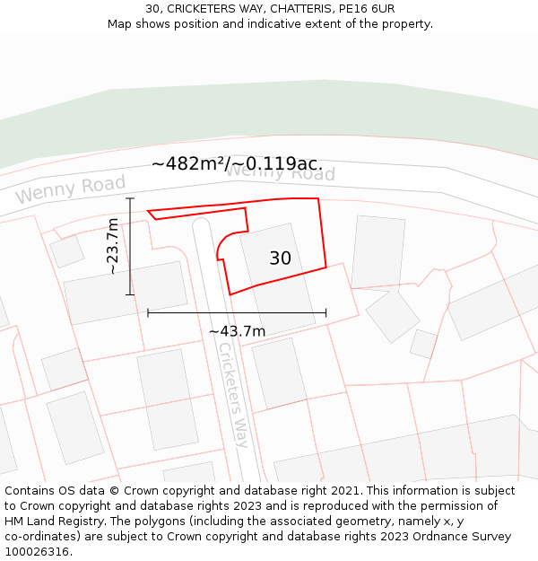30, CRICKETERS WAY, CHATTERIS, PE16 6UR: Plot and title map