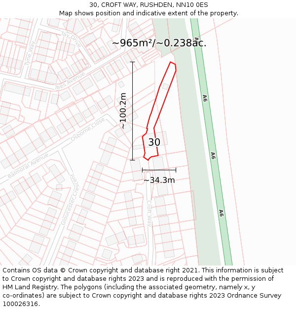 30, CROFT WAY, RUSHDEN, NN10 0ES: Plot and title map