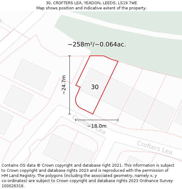 30, CROFTERS LEA, YEADON, LEEDS, LS19 7WE: Plot and title map