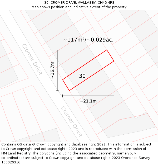 30, CROMER DRIVE, WALLASEY, CH45 4RS: Plot and title map