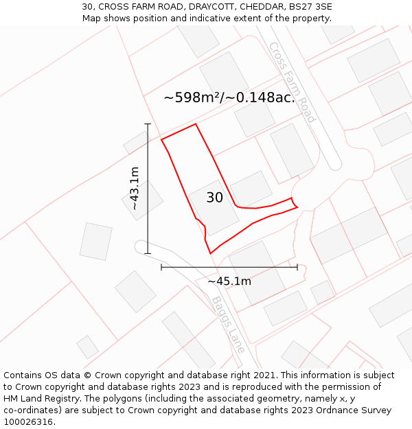 30, CROSS FARM ROAD, DRAYCOTT, CHEDDAR, BS27 3SE: Plot and title map