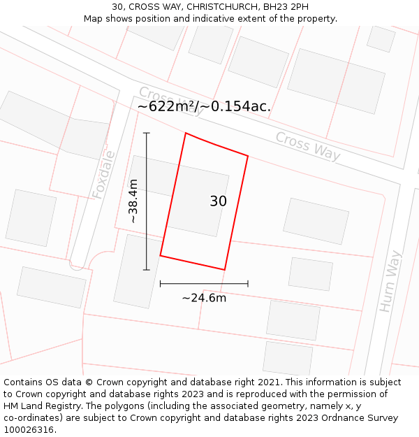 30, CROSS WAY, CHRISTCHURCH, BH23 2PH: Plot and title map