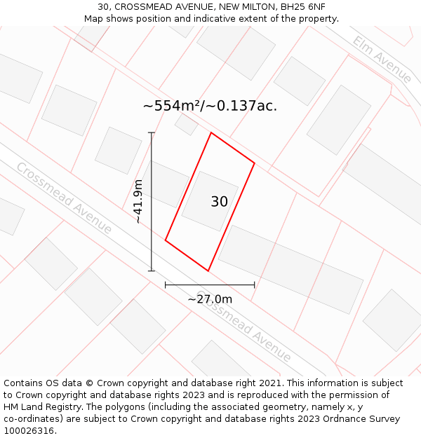 30, CROSSMEAD AVENUE, NEW MILTON, BH25 6NF: Plot and title map