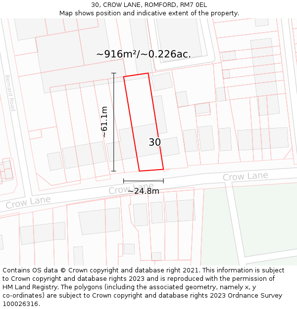 30, CROW LANE, ROMFORD, RM7 0EL: Plot and title map