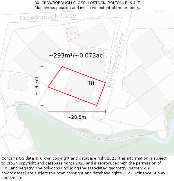 30, CROWBOROUGH CLOSE, LOSTOCK, BOLTON, BL6 4LZ: Plot and title map
