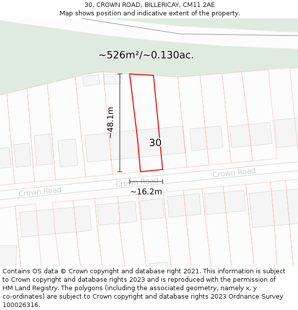 30, CROWN ROAD, BILLERICAY, CM11 2AE: Plot and title map