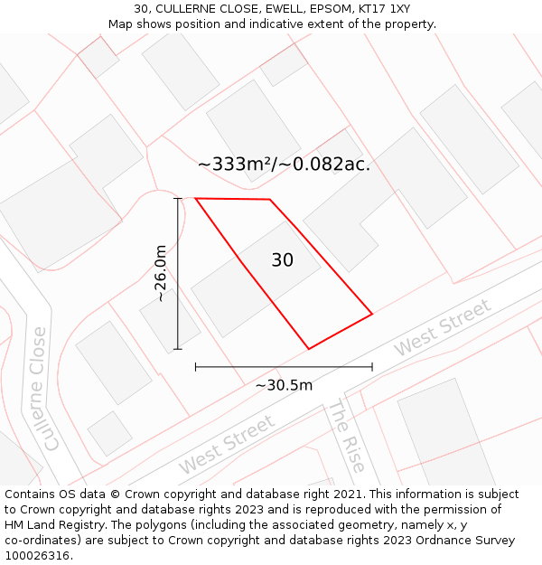 30, CULLERNE CLOSE, EWELL, EPSOM, KT17 1XY: Plot and title map