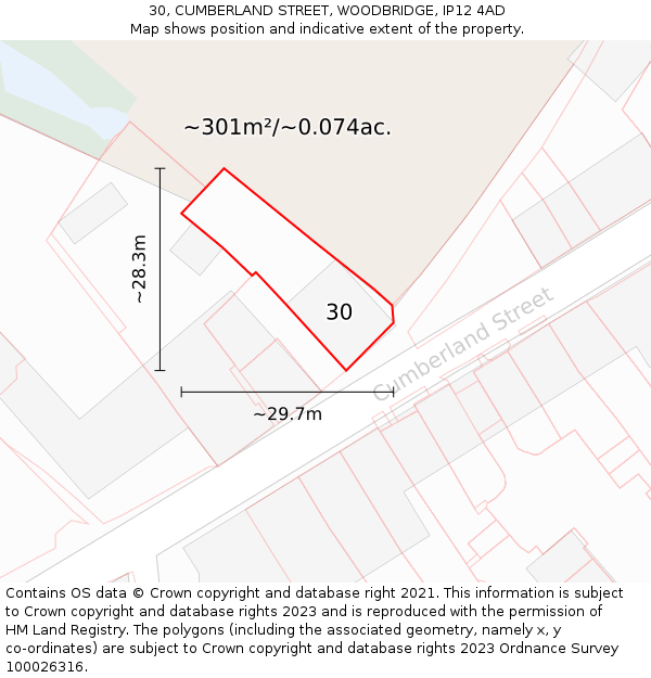 30, CUMBERLAND STREET, WOODBRIDGE, IP12 4AD: Plot and title map