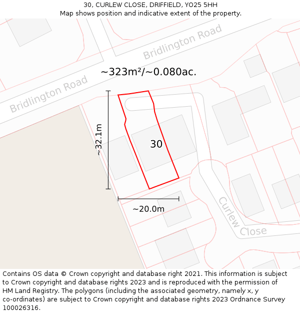 30, CURLEW CLOSE, DRIFFIELD, YO25 5HH: Plot and title map