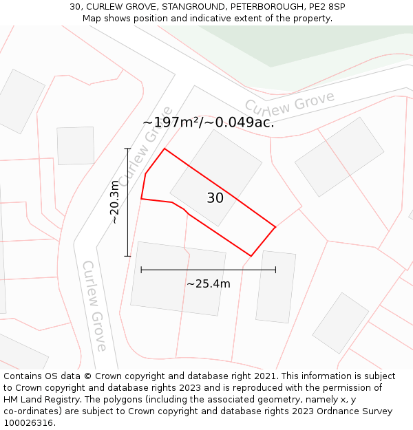 30, CURLEW GROVE, STANGROUND, PETERBOROUGH, PE2 8SP: Plot and title map