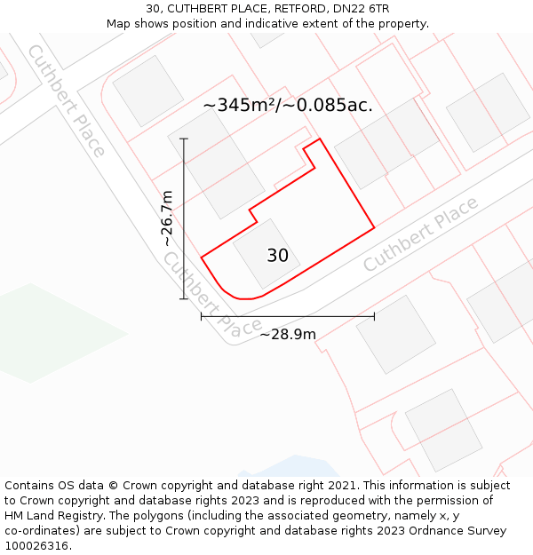 30, CUTHBERT PLACE, RETFORD, DN22 6TR: Plot and title map