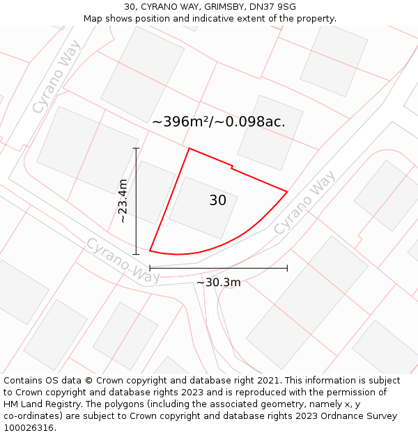 30, CYRANO WAY, GRIMSBY, DN37 9SG: Plot and title map