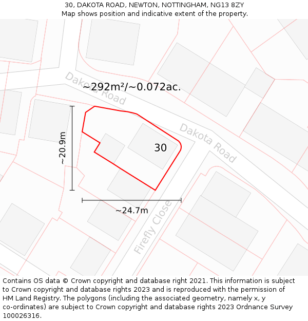 30, DAKOTA ROAD, NEWTON, NOTTINGHAM, NG13 8ZY: Plot and title map