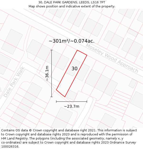 30, DALE PARK GARDENS, LEEDS, LS16 7PT: Plot and title map