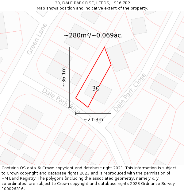 30, DALE PARK RISE, LEEDS, LS16 7PP: Plot and title map