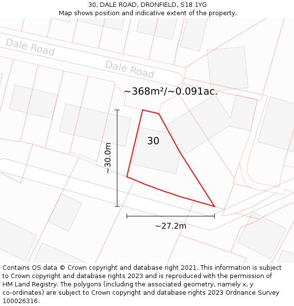 30, DALE ROAD, DRONFIELD, S18 1YG: Plot and title map