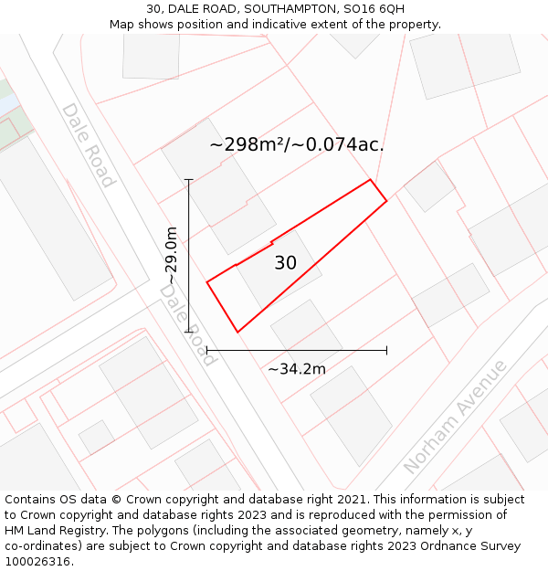 30, DALE ROAD, SOUTHAMPTON, SO16 6QH: Plot and title map