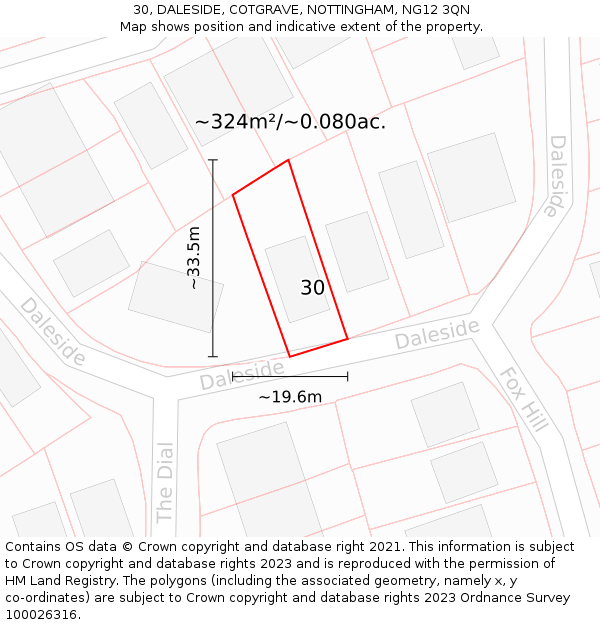 30, DALESIDE, COTGRAVE, NOTTINGHAM, NG12 3QN: Plot and title map