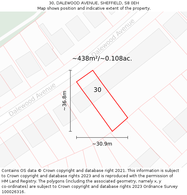 30, DALEWOOD AVENUE, SHEFFIELD, S8 0EH: Plot and title map