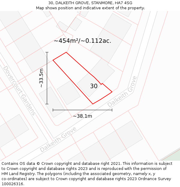 30, DALKEITH GROVE, STANMORE, HA7 4SG: Plot and title map
