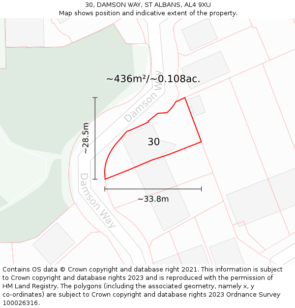 30, DAMSON WAY, ST ALBANS, AL4 9XU: Plot and title map