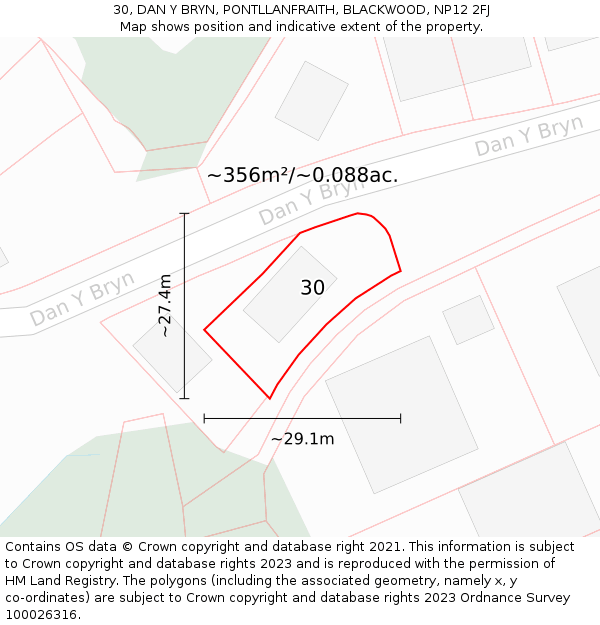 30, DAN Y BRYN, PONTLLANFRAITH, BLACKWOOD, NP12 2FJ: Plot and title map