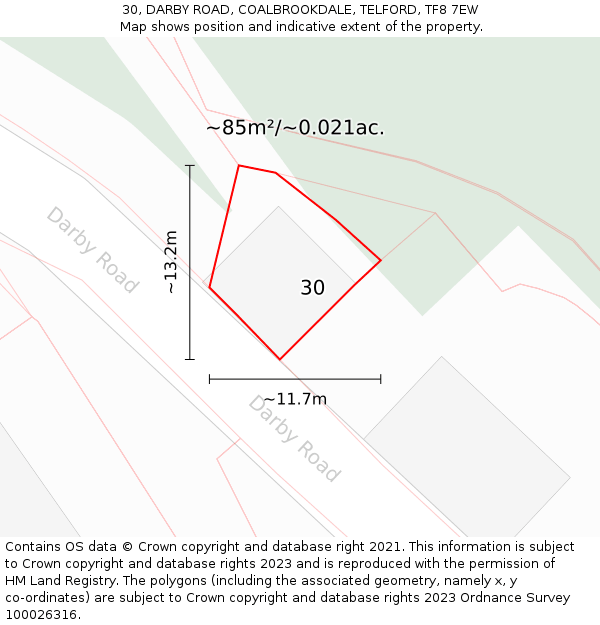 30, DARBY ROAD, COALBROOKDALE, TELFORD, TF8 7EW: Plot and title map