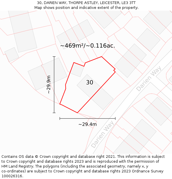 30, DARIEN WAY, THORPE ASTLEY, LEICESTER, LE3 3TT: Plot and title map