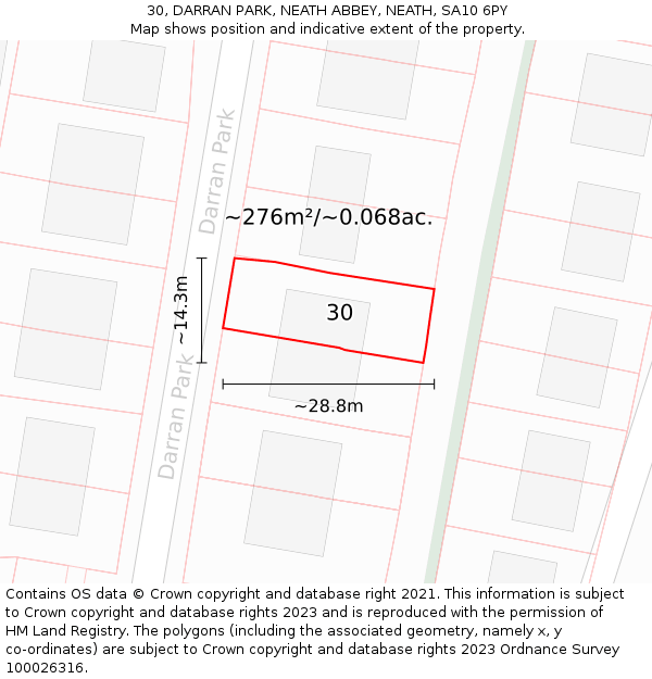 30, DARRAN PARK, NEATH ABBEY, NEATH, SA10 6PY: Plot and title map