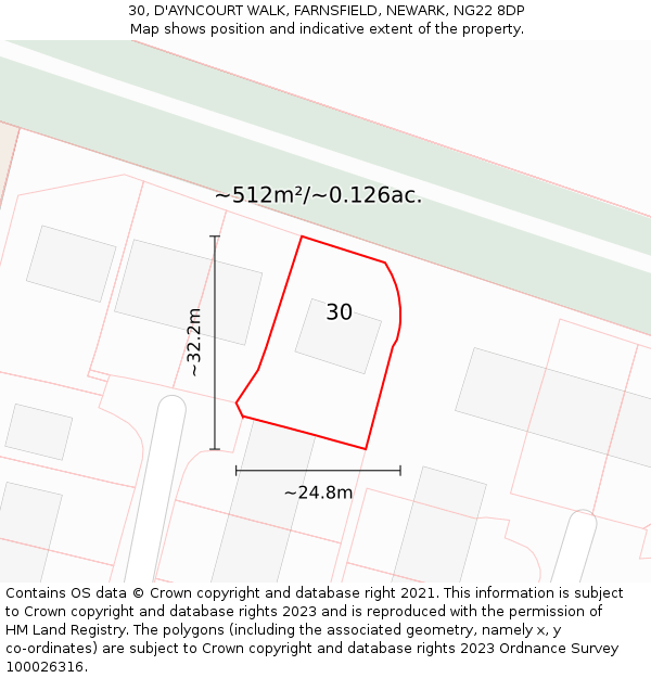 30, D'AYNCOURT WALK, FARNSFIELD, NEWARK, NG22 8DP: Plot and title map