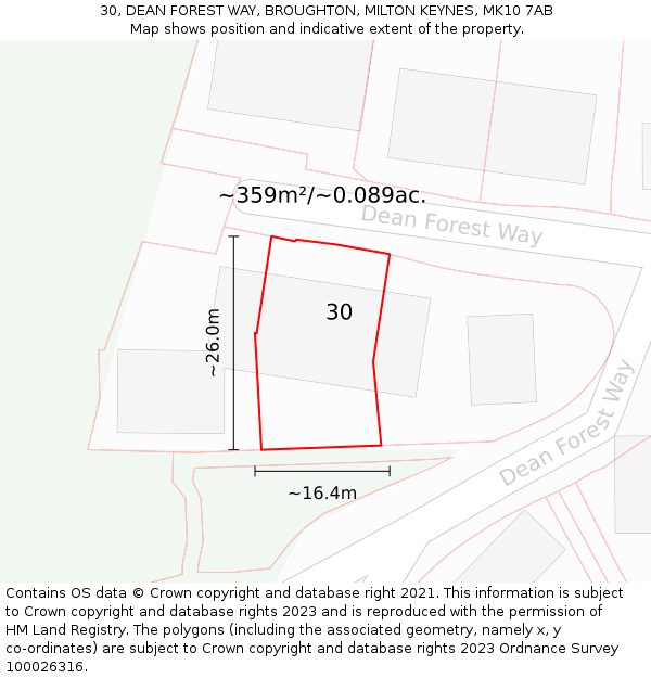 30, DEAN FOREST WAY, BROUGHTON, MILTON KEYNES, MK10 7AB: Plot and title map