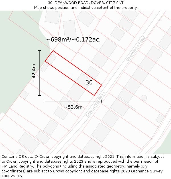 30, DEANWOOD ROAD, DOVER, CT17 0NT: Plot and title map