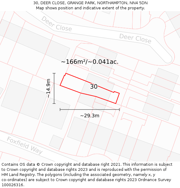 30, DEER CLOSE, GRANGE PARK, NORTHAMPTON, NN4 5DN: Plot and title map