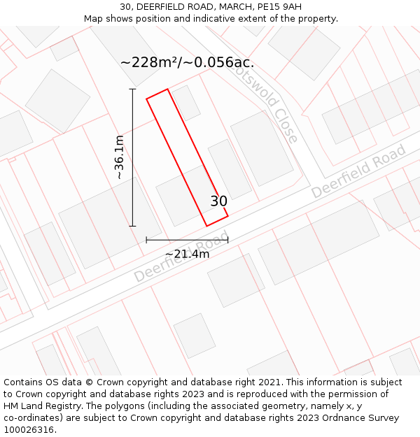 30, DEERFIELD ROAD, MARCH, PE15 9AH: Plot and title map