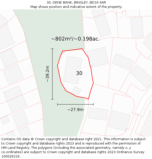 30, DENE BANK, BINGLEY, BD16 4AR: Plot and title map