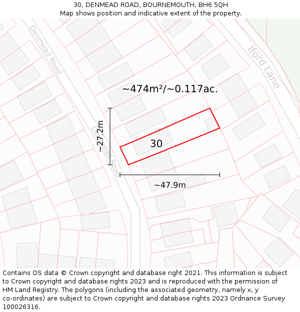 30, DENMEAD ROAD, BOURNEMOUTH, BH6 5QH: Plot and title map