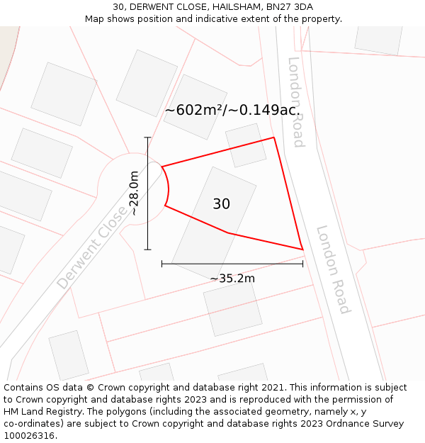 30, DERWENT CLOSE, HAILSHAM, BN27 3DA: Plot and title map