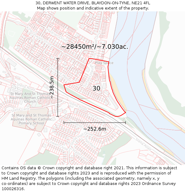 30, DERWENT WATER DRIVE, BLAYDON-ON-TYNE, NE21 4FL: Plot and title map