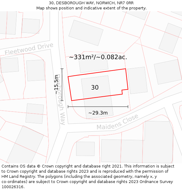 30, DESBOROUGH WAY, NORWICH, NR7 0RR: Plot and title map