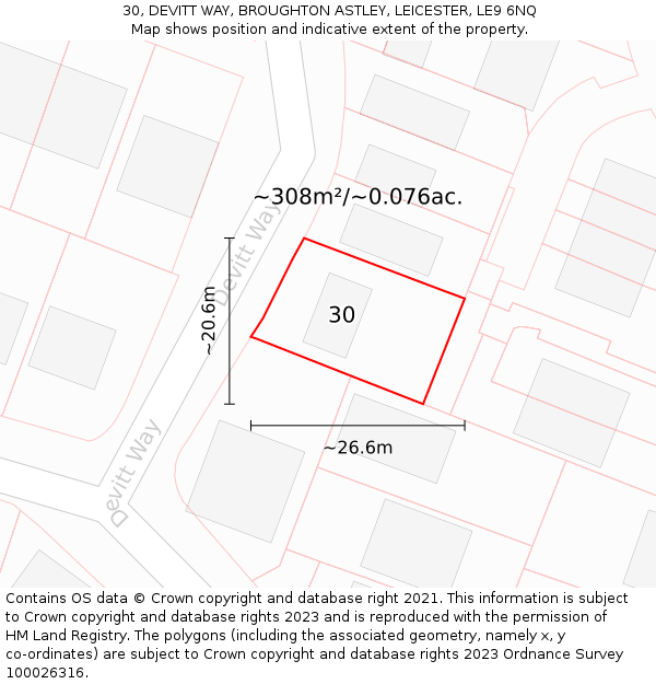 30, DEVITT WAY, BROUGHTON ASTLEY, LEICESTER, LE9 6NQ: Plot and title map