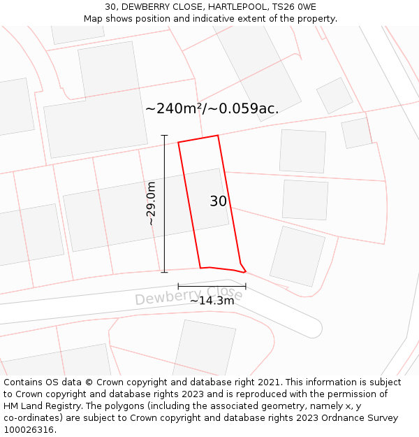 30, DEWBERRY CLOSE, HARTLEPOOL, TS26 0WE: Plot and title map