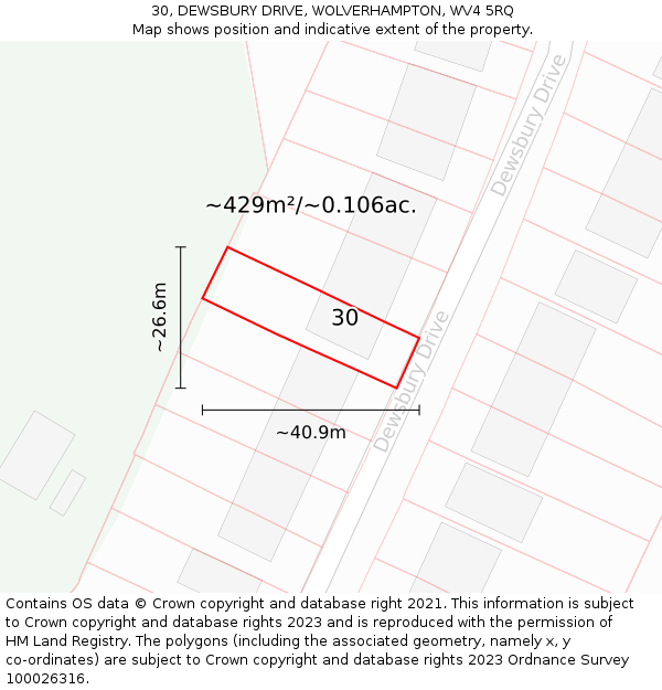 30, DEWSBURY DRIVE, WOLVERHAMPTON, WV4 5RQ: Plot and title map