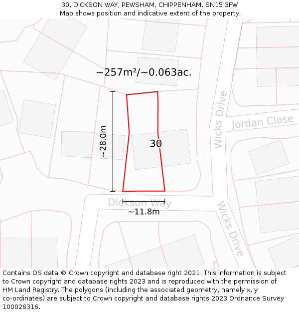 30, DICKSON WAY, PEWSHAM, CHIPPENHAM, SN15 3FW: Plot and title map